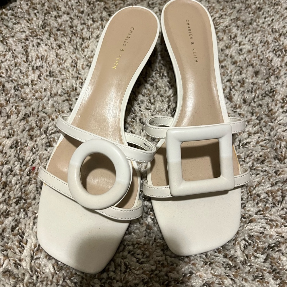 Charles & Keith Cream Sandals with Geometric Accents